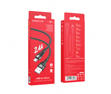 Cablu Date si Incarcare USB-A - microUSB Borofone BX61, 18W, 1m, Negru