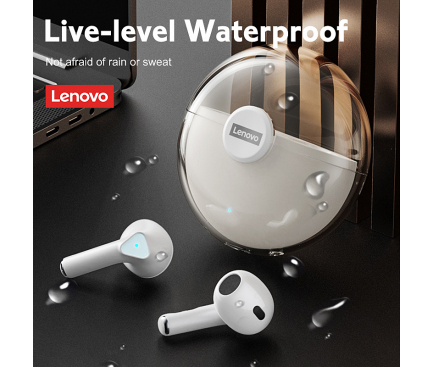 Handsfree Casti Bluetooth Lenovo LP80, SinglePoint, TWS, Alb 