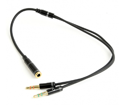 Adaptor Audio 3.5 mm la 3.5 mm Gembird CCA-418M, 0.2 m, Mama - Tata (2 x TRS), Negru 