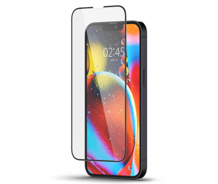 Folie Protectie Ecran Spigen Slim pentru Apple iPhone 13 Pro Max, Sticla securizata, Full Face, Full Glue, Neagra AGL03383 