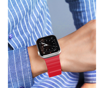 Bratara Ceas DUX DUCIS Magnetic pentru Apple Watch Series, 45/44/42mm, Rosie 