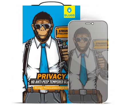 Folie de protectie Ecran Privacy Mr. Monkey Glass pentru Apple iPhone 13 Pro, Sticla securizata, Full Glue, 5D