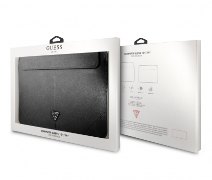 Husa Laptop Guess Saffiano, Triangle Metal Logo, 13/14 inch, Neagra GUCS14PSATLK