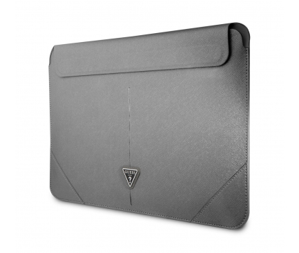 Husa Laptop Guess Saffiano, Triangle Metal Logo, 16 inch, Gri GUCS16PSATLG 