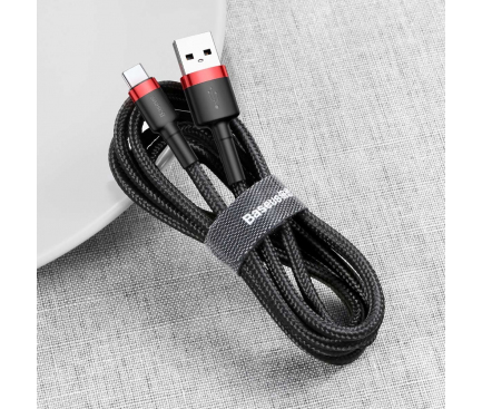 Cablu Date si Incarcare USB la USB Type-C Baseus Cafule, 0.5 m, C3.0, 3A, Negru Rosu CATKLF-A91 