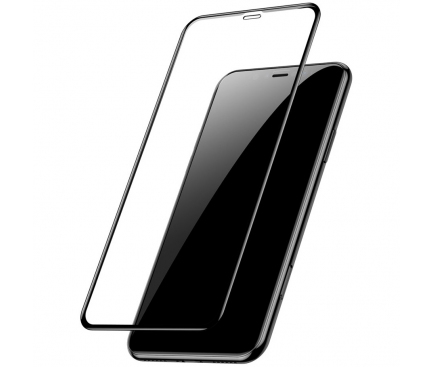 Folie de protectie Ecran Baseus pentru Apple iPhone 11 Pro / XS / X, Sticla securizata, Full Glue, Set 2 bucati, Neagra SGAPIPH58S-KC01