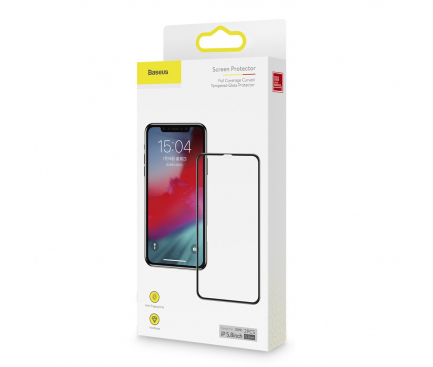 Folie de protectie Ecran Baseus pentru Apple iPhone 11 Pro / XS / X, Sticla securizata, Full Glue, Set 2 bucati, Neagra SGAPIPH58S-KC01