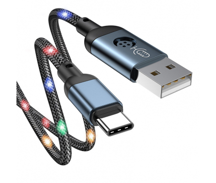 Cablu Date si Incarcare USB la USB Type-C Joyroom S-1230N16, 1.2 m, Sound Responsive LED Backlight, Gri 
