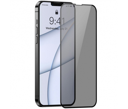 Folie Protectie Ecran Baseus Anti Spy pentru Apple iPhone 13 / Apple iPhone 13 Pro, Sticla securizata, Full Face, Full Glue, Set 2buc, 0.23mm SGQP020401 