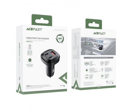 Incarcator Auto USB Acefast B3, Quick Charge, 66W, 1 X USB - 2 x USB Tip-C, Negru 