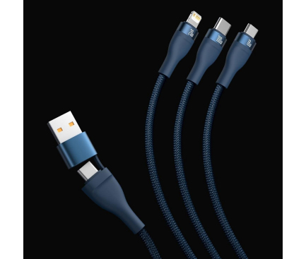 Cablu Incarcare USB - USB Type-C la Lightning / MicroUSB / USB Type-C Baseus Flash Series II, 1.2 m, 100W, Bleumarin CASS030103 