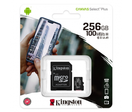 Card Memorie microSDXC Kingston Canvas Select Plus Android A1, 256Gb, Clasa 10 / UHS-1 U1, cu Adaptor SDCS2/256GB