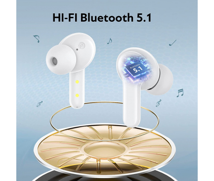Handsfree Bluetooth QCY T13, TWS, Alb