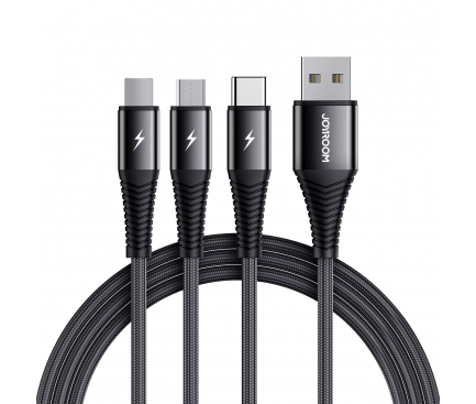 Cablu Incarcare USB la Lightning / USB Type-C/ MicroUSB Joyroom S-1230G4, 3in1, 1.2 m, Negru 