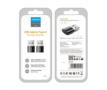 Adaptor Conversie USB Type-C la USB Joyroom S-H152, Set 2 Buc, Negru 