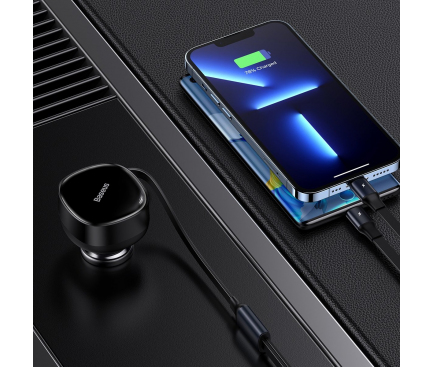 Incarcator Auto cu fir USB Type C - Lightning Baseus Enjoyment, Quick Charge 30W, Negru 