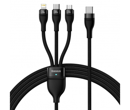 Cablu Incarcare USB Type-C la Lightning / USB Type-C/ MicroUSB Baseus Flash Series 2, 1.5 m, Negru CASS030201 