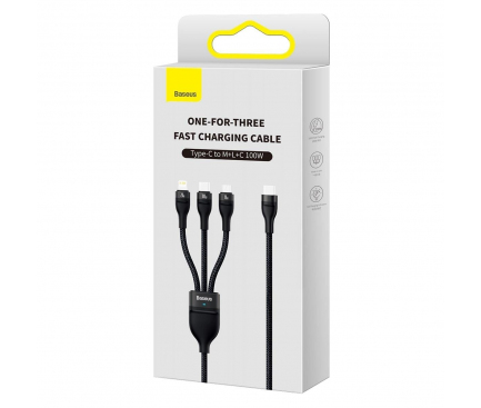 Cablu Incarcare USB Type-C la Lightning / USB Type-C/ MicroUSB Baseus Flash Series 2, 1.5 m, Negru CASS030201 