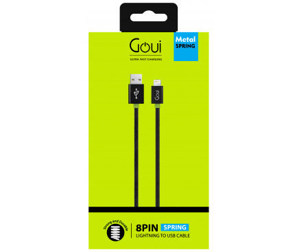 Cablu Date si Incarcare USB-A - Lightning Goui Metal Spring, 18W, 0.3m, Negru, Resigilat G-LC30-8PIN