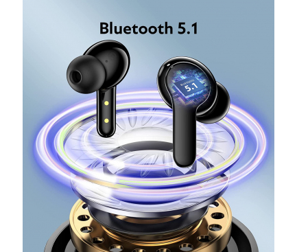 Handsfree Bluetooth QCY T13, TWS, Negru 