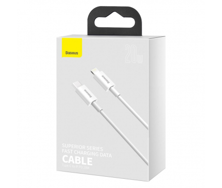 Cablu Date si Incarcare USB-C - Lightning Baseus Superior Series, 20W, 0.25m, Alb CATLYS-02 