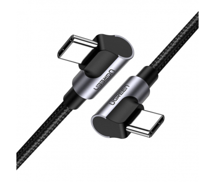 Cablu Date si Incarcare USB Type-C la USB Type-C UGREEN US323, Unghi 90, 60W, 1 m, Negru 