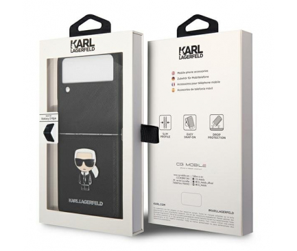 Husa Piele Ecologica Karl Lagerfeld Saffiano Ikonik pentru Samsung Galaxy Z Flip4, Neagra KLHCZF4IKMSBK 
