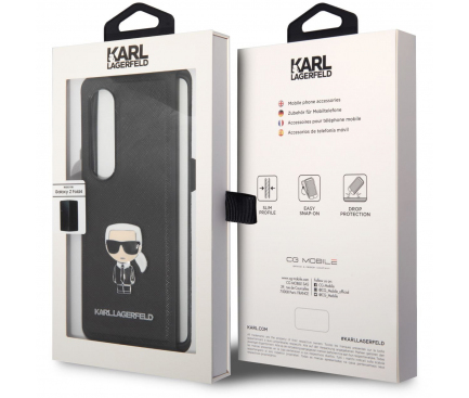 Husa Piele Ecologica Karl Lagerfeld Saffiano Ikonik pentru Samsung Galaxy Z Fold4, Neagra KLHCZFD4IKMSBK 
