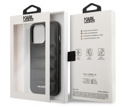 Husa Piele Ecologica - TPU Karl Lagerfeld Quilted Puffy Metal Logo pentru Apple iPhone 14 Pro Max, Neagra KLHCP14XPSQAK 
