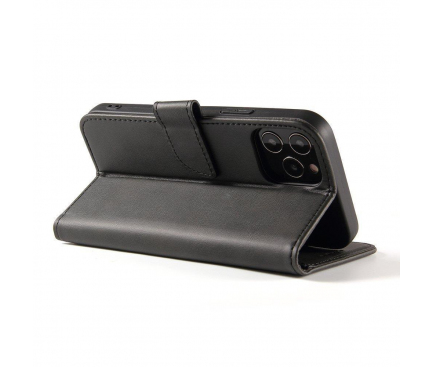 Husa Piele Ecologica OEM Leather Flip Magnet pentru Motorola Moto G9 Play / Motorola Moto E7 Plus, Neagra 