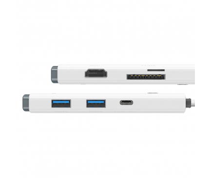 Hub USB-C Baseus, 2 x USB-A 3.0 -USB-C - HDMI - SD - microSD, Alb WKQX050002