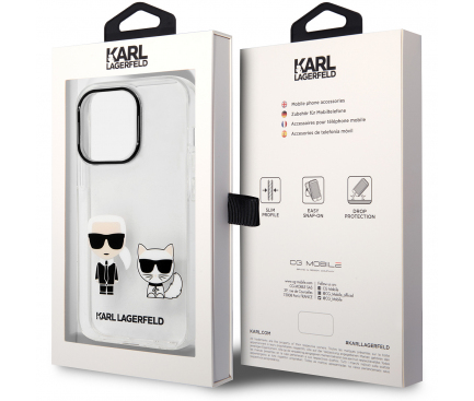 Husa Plastic - TPU Karl Lagerfeld Ikonik pentru Apple iPhone 14 Pro, Karl and Choupette, Transparenta KLHCP14LCKTR 
