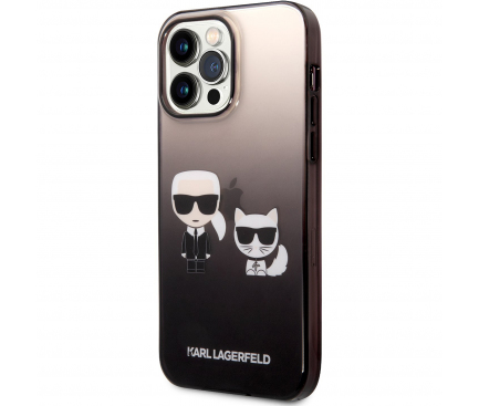 Husa TPU Karl Lagerfeld Gradient pentru Apple iPhone 14 Pro, Karl and Choupette, Neagra KLHCP14LTGKCK 