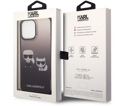Husa TPU Karl Lagerfeld Gradient pentru Apple iPhone 14 Pro, Karl and Choupette, Neagra KLHCP14LTGKCK 