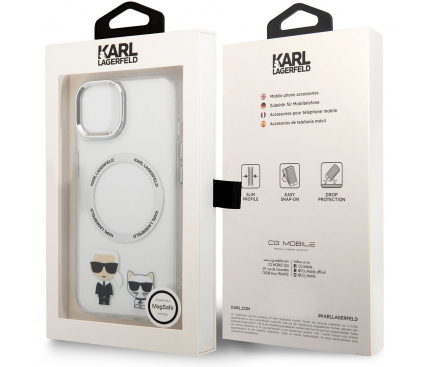 Husa Plastic - TPU Karl Lagerfeld MagSafe Compatible pentru Apple iPhone 14, Karl and Choupette, Transparenta KLHMP14SHKCT 