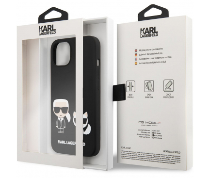 Husa TPU Karl Lagerfeld Liquid Silicone pentru Apple iPhone 14, MagSafe Compatible, Karl and Choupette, Neagra KLHMP14SSSKCK 