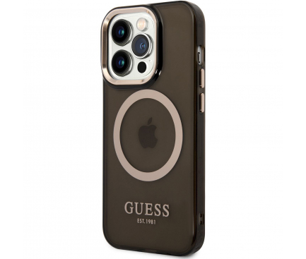 Husa TPU Guess Magsafe pentru Apple iPhone 14 Pro, Neagra Transparenta GUHMP14LHTCMK 