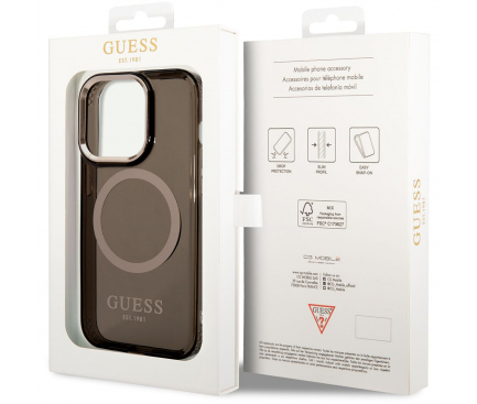 Husa TPU Guess Magsafe pentru Apple iPhone 14 Pro, Neagra Transparenta GUHMP14LHTCMK 