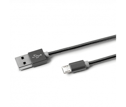 Cablu Date si Incarcare USB-A - microUSB Celly Metalic, 18W, 1m, Gri USBMICROSNAKEDS