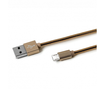Cablu Date si Incarcare USB la MicroUSB Celly Metalic, 1 m, Auriu USBMICROSNAKEGD 
