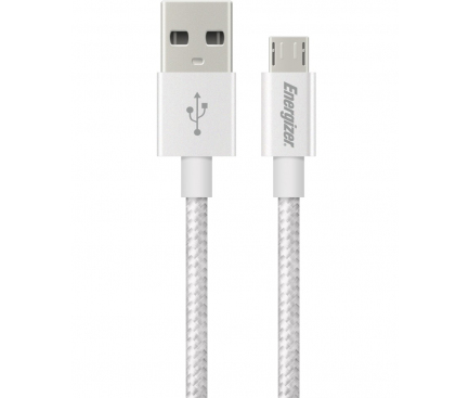 Cablu Date si Incarcare USB-A - microUSB Energizer Metallic, 18W, 1.2m, Alb C13UBMCGWH4