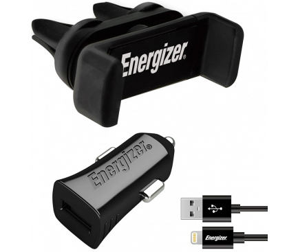Incarcator Auto cu Cablu Lightning Energizer, 5W, 2.4A, 1 x USB-A, Negru CKITB1BHLI3