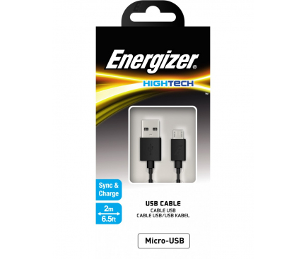 Cablu Date si Incarcare USB-A - microUSB Energizer, 18W, 2m, Negru C11UBMCKBK4