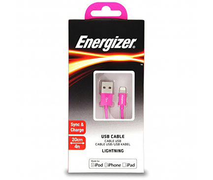 Cablu Date si Incarcare USB-A - Lightning Energizer, 18W, 1.2m, Roz C11UBLIGPK3