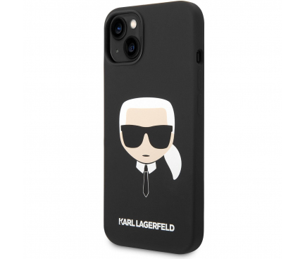 Husa TPU Karl Lagerfeld Liquid Silicone pentru Apple iPhone 14, MagSafe Compatible, Karl Head, Neagra KLHMP14SSLKHBK 
