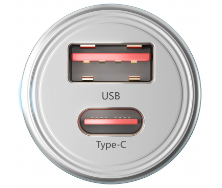 Incarcator Auto 3MK HyperCharger, 30W, 5A, 1 x USB-A - 1 x USB-C, Argintiu