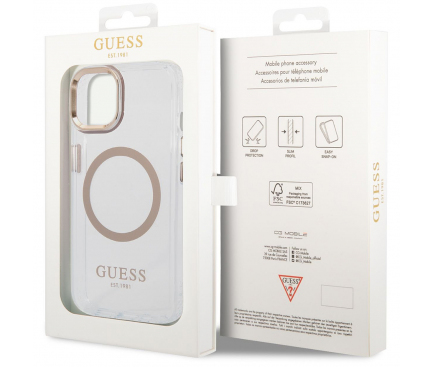 Husa TPU Guess MagSafe pentru Apple iPhone 14 Plus, Aurie Transparenta GUHMP14MHTRMD 