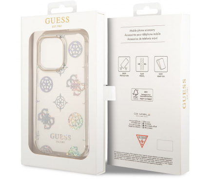 Husa Plastic - TPU Guess Peony Glitter pentru Apple iPhone 14 Pro, Alba GUHCP14LHTPPTH 