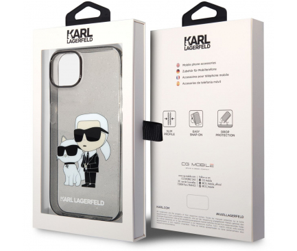 Husa Plastic - TPU Karl Lagerfeld IML Glitter Karl and Choupette NFT pentru Apple iPhone 14 Plus, Neagra KLHCP14MHNKCTGK 