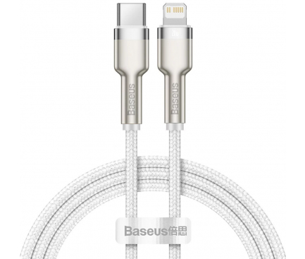 Cablu Date si Incarcare USB Type-C la Lightning Baseus Cafule Series Metal, 2 m, 20W, Alb CATLJK-B02 